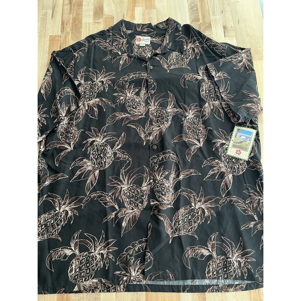 NWT Hilo Hattie Men's Hawaiian Short Sleeve Shirt Pineapple Print Black 3XL